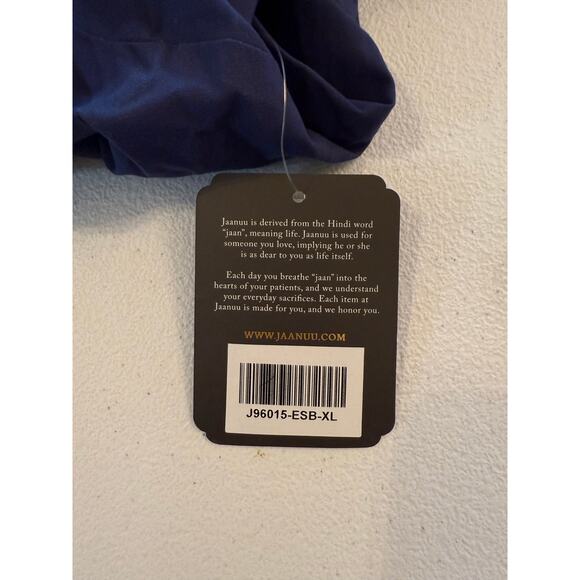 Jaanuu NWT Lace Up Blue V-Neck Scrub Top Sz XL Short Sleeve Two Pockets - Picture 4 of 7